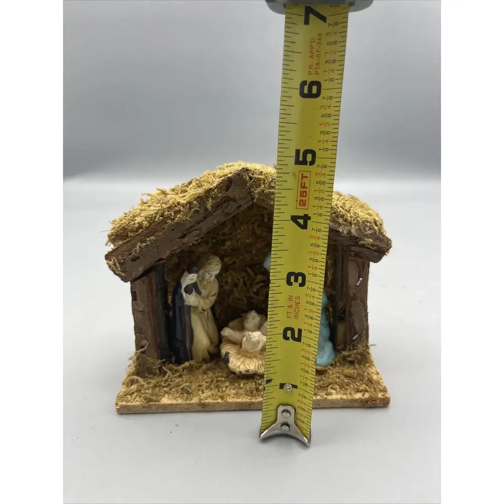 Vintage Wal-Mart Nativity Set Wood Moss Creche Mary Joseph, Baby, Jesus
